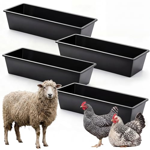 Geelin 4 Pcs 6.3 Gallon/25 Quart Large Capacity Livestock Water Trough 39" Long Livestock Feeding Trough for Pig Calves Sheep Horses Alpacas and Goats Farm Animal Feeding(PP) - color: Pp, size: 6.3 Gallon/25 Quart