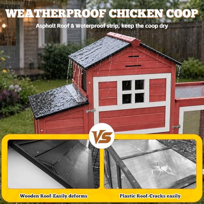 Portable Chicken Coop with Wheels Poultry Cage, Wooden Chicken Coop for 4-6 Chickens, Nesting Box, Pull-Out Tray, Ventilated Windows, Asphalt Weatherproof Roof, 81.5" Lx25.6 Wx44.1 H, Red - color: Red