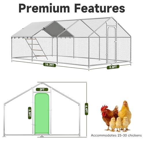 Large Metal Chicken Coop with Run for Yard with Waterproof &Anti-UV Cover,19.7 x 10 x 6.4ft Outdoor Walk-in Poultry Cage Chicken Run Pen with Roosting Perch, Hen Duck Rabbit House - size: 236.5"L x 120.1"W x 76.9"H