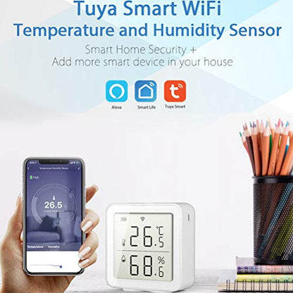 Pssopp Smart Temperature Humidity Monitor Wireless Thermometer Hygrometer with Remote Monitoring Alarms for Indoor Outdoor Beekeeping Greenhouse Farm (White)