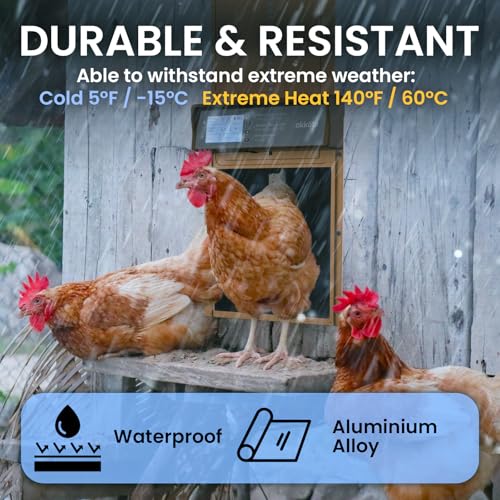 Okkobi Automatic Chicken Coop Door Solar Powered - Poultry Coop Door with Remote Control, Timer & Light Sensor - LCD Display - Anti-Pinch Function - 5-Year Protection - Brown - color: Rustic Brown