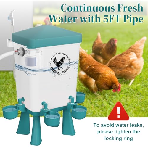 Chicken Waterer, 3 Gallons Automatic Chicken Waterers with 5ft Pipe, Float Controlled Automatic Poultry Water Feeder, 5 Chicken Waterer Cups (Blue, 3 Gallons) - color: Blue