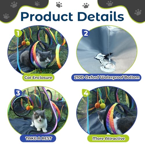 CypherX Outdoor Rainbow Cat Enclosure, 7 in 1 Portable Cat Tents for Outside Cage Free Outside Pop up Pet Enclosure Cat Tunnel Outdoor Playground for Indoor Cats and Small Animals - size: 7 in1 Maze(9.8"W)