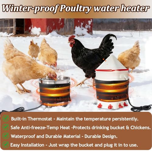 7" W×30" L Chicken Water Heater Belt Strap, Energy Saving Heated Poultry Coop Waterer Warmer with 6ft Cable for Prevent 2-5 Gal Bucket Freeze in Extremely Cold Winter,Auto Temp Control& Easy Install