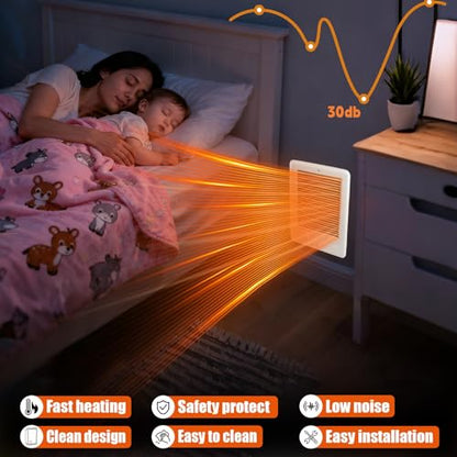 CSC202TW Electric Wall Heater Complete Unit with Built-In Thermostat, 2000W 240V 6825 BTU, Fast Heating & Quiet Operation, Thermal Overheat Protection, White
