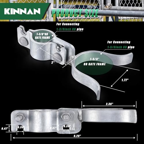 1-3/8" x 1-5/8"Chain Link Fence Fork Latch, KINNAN Gate Fork Latch with Padlock Hole, Galvanized Fence Latch Lock to Gate Post,Bolts & Nuts Included - size: 1-3/8" X 1-5/8"