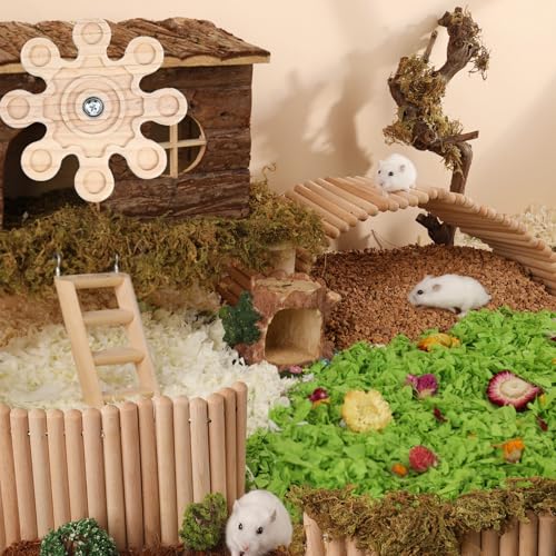 KABASI Rotating Natural Wood Chinchilla Chew Toys, Interactive Enrichment Rat Enrichment Toys for Teeth Grinding, Hanging Exercise Chinchilla Cage Accessories Snowflake Wheel for Hamster Guinea Pig - color: Style C