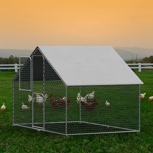 UDPATIO Walk-in Chicken Coop - Spacious Outdoor Chicken Pen Metal Pen for 10 Chickens, Double Feed Doors, UV-Resistant Cover & Galvanized Steel Frame - size: 120.0"L x 72.0"W x 72.0"H