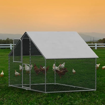 UDPATIO Walk-in Chicken Coop - Spacious Outdoor Chicken Pen Metal Pen for 10 Chickens, Double Feed Doors, UV-Resistant Cover & Galvanized Steel Frame - size: 120.0"L x 72.0"W x 72.0"H