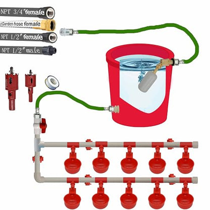 Complete Set Pipeline Automatic Chicken Waterer System,1/2" PVC Pipe Accessories DIY Kit with 2 Hose,chicken water cup,chicken waters,poultry waterer,Duck water feeder for Quail Chicken Duck Goose