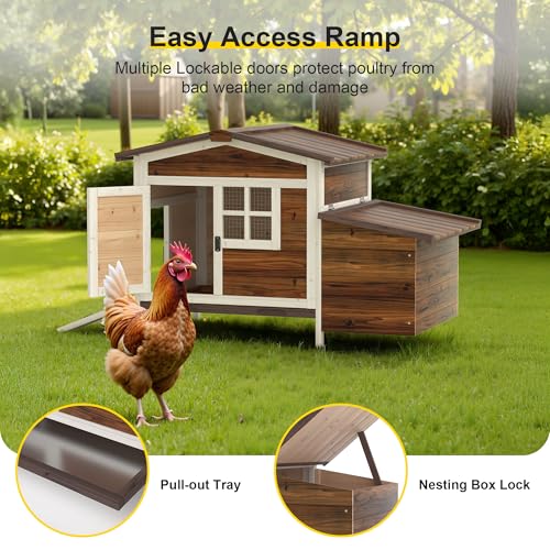 GOJOOASIS Chicken Coop for 2 Chickens Outdoor Rabbit Hutch Chicken House Cage with Ramp & Nesting Box for Small Animals (Brown) - color: Brown