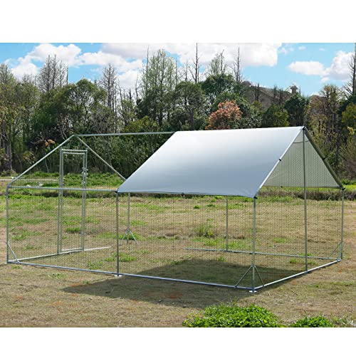 Large Metal Chicken Coop Walk-in Poultry Cage Hen Run House Spire Shaped Cage with Waterproof and Anti-Ultraviolet Cover for Outdoor Backyard Farm Use - size: 236.2"L x 118.1"W x 76.8"H
