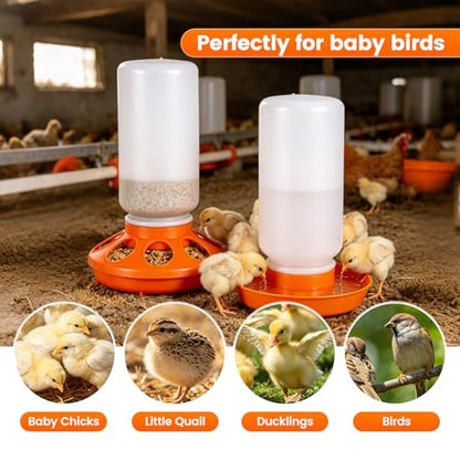 Chick Feeder and Waterer Set 1L for Baby Chicks, Ducks, Quail | Quail Feeder Waterer Kit, Backyard Chicken Coop Brooder Supplies