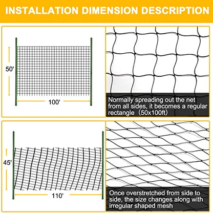 BSTPCOO Bird Netting 50ft x 100ft, Heavy Duty Garden Net 1 inch Mesh Nylon Nettings for Chicken Coop Roof, Poultry Netting Deer Fence Trellis Net for Fruits Trees Plants - size: 50'×100'-1''