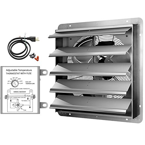 iPower 24 Inch Wall Mounted Shutter Exhaust Fan with Temperature Controller and Power Cord Kit, Aluminum, 1400 RPM, 4016 CFM, for Attic, Garage, Louvered Vent, Plant, Greenhouse, Silver - size: 24 Inch, style: Temp Controller Exhaust Fan(with Power Cord)