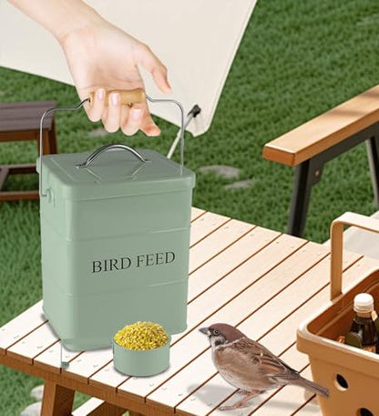 Morezi Bird seed and feed storage tin with lid Included Green-coated Metal Tight Fitting Lids - storage canister tins - color: Dark Green