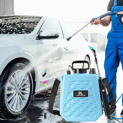 Battery Powered Sprayer,Backpack Can Rechargeable,Battery Operated Sprayer with Adjustable Shoulder Strap - for Home Outdoor Plant Agriculture Backyard Yard Lawn Farm - color: 9L sky blue