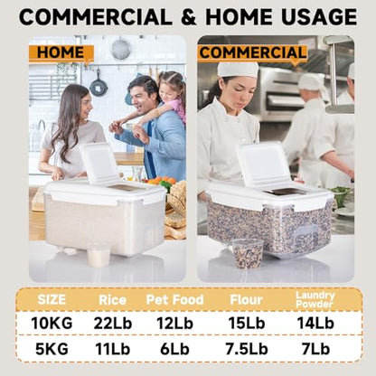 LivLab Mker 10 lbs Cereal Containers Storage - Airtight Flour Storage Container with Lids & 10 lbs Rice Dispenser, BPA Free Pantry Containers for Sugar and Cereal, White - color: 5KG-A
