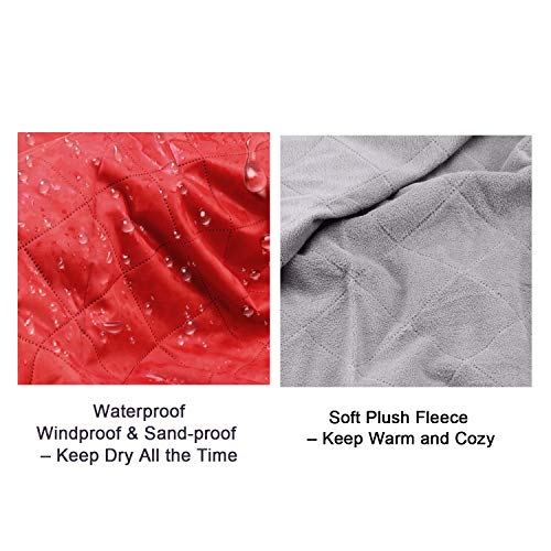 Waterproof Warm Fleece Outdoor Blanket Extra Large Lightweight Portable with Carry Bag for Stadium, Picnic, Camping, Beach, Dogs, Sofa - color: Red
