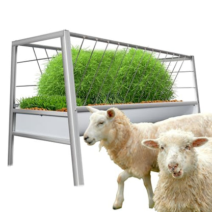 99 Gallon Pasture Hay Feeder, 2 in 1 Goat Hay Feeder with 33 Gallon Deeper Feeding Pan, Galvanised Steel Frame Hay Rack for Goats, Sheep, Horses