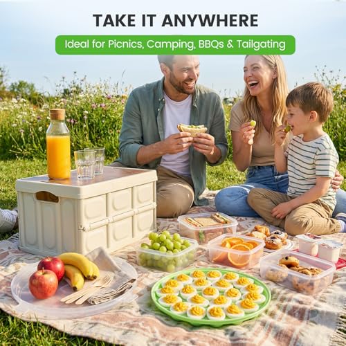 HANSGO Deviled Egg Containers with Lid, 3PCS Deviled Egg Platter Carrier Holder Trays with 66 Slots for Party and Home Kitchen, Green - color: 3 Pack Green