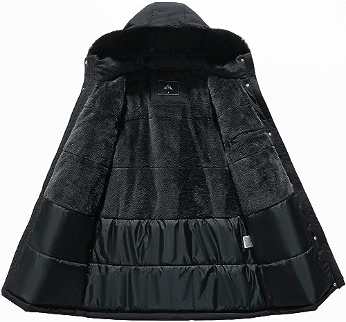 MOERDENG Women's Long Winter Down Coat Thicken Fleece Lined Parka Warm Puffer Jacket With Faux Fur Detachable Hood - color: Black, size: XX-Large