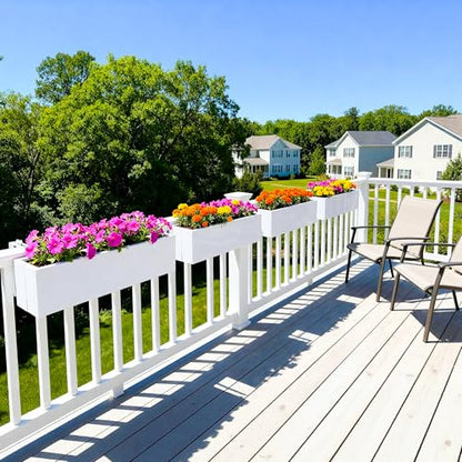 Metal Railing Planter Box, 30 Inch Balcony Planters with Adjustable Brackets, Large Hanging Planters for Outdoor Fence Deck - color: White