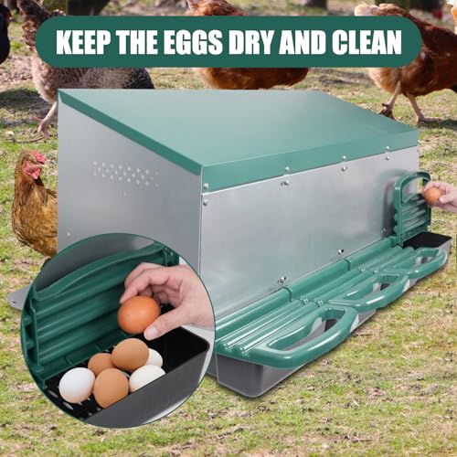 Chicken Nesting Box, 4 Holes Nesting Boxes, Heavy Duty Metal Laying Boxes, Roll Away Nesting Box Egg Collection Tray, with Roosting Pole for Chicken Coop(Green) - size: 4 Holes