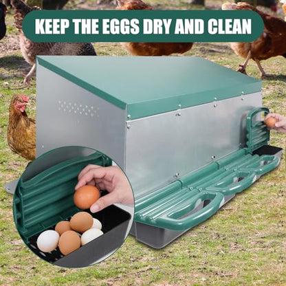 Chicken Nesting Box, 4 Holes Nesting Boxes, Heavy Duty Metal Laying Boxes, Roll Away Nesting Box Egg Collection Tray, with Roosting Pole for Chicken Coop(Green) - size: 4 Holes