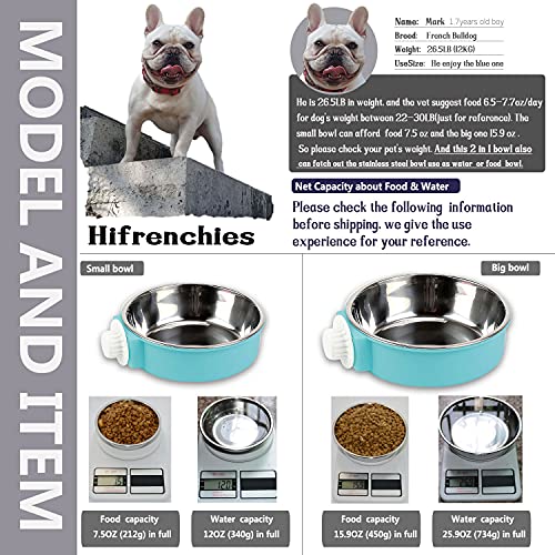 Crate Dog Bowl, Removable Stainless Steel Dog Water Food Feeder Bowls, Cage Cup Bowl for Frenchie Small Middle Dog and cat, Rats,Rabbit - color: Blue, size: Small
