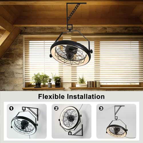 23" Wall Mount Fan with Light,3 CCT, Dimmable,Quiet 6 Speed Wall Mounted Fan with Remote/App Control, Timer, 360° Adjustable Tilt Plug in Wall Fan for Garage,Patio,Tool Room,Home - size: 23"