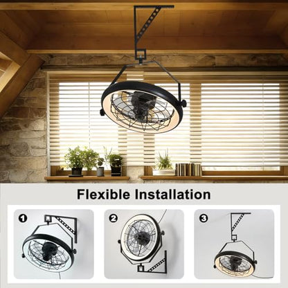 23" Wall Mount Fan with Light,3 CCT, Dimmable,Quiet 6 Speed Wall Mounted Fan with Remote/App Control, Timer, 360° Adjustable Tilt Plug in Wall Fan for Garage,Patio,Tool Room,Home - size: 23"