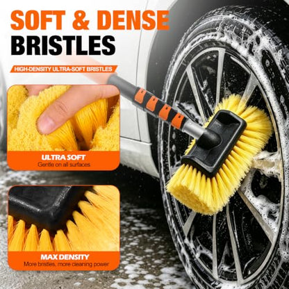 LAANPOLE 16FT Car Wash Brush with Long Handle, Car Cleaning Brush with 12 Inch Soft Bristle, Solar Panels Cleaner with Telescoping Pole for RV, Truck, Boat