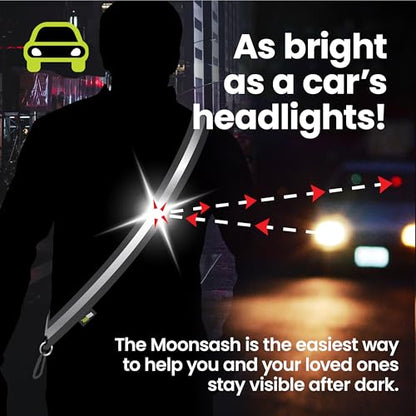 MOONSASH Reflective Sash for Walking At Night | USA-Made | Fitted, Reversible + Patented Night Walking Safety Gear | Perfect Belt/Reflective Vest for Women & Men Alternative | Essential Running Gear - style: MED Midnight Black (60")