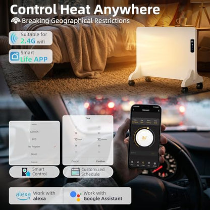 Wall Convection Space Heater Panel, Smart WiFi Heater for Indoor Use | 400W Energy Efficient with Remote & APP Control, Quiet for Bedroom, Office