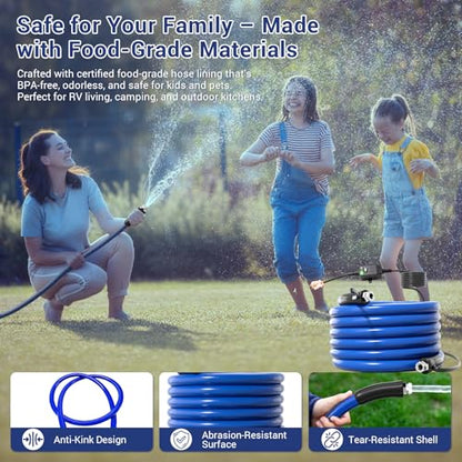 Heated Water Hose for RV 50ft - Heated Drinking Water Hose with Ground-Fault Circuit Interrupter, Water Line Freeze Protection Down to -40°F/-40°C, Heated Garden Hoses with Adapter, Lead and BPA Free
