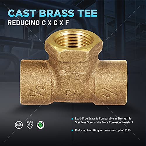 Supply Giant DDGU1238 C X F Cast Brass Tee Fitting with Solder Cups and Female Threaded Branch, 1/2" x 3/8, 1/2" x 1/2" x - size: 1/2" x 1/2" x 3/8"