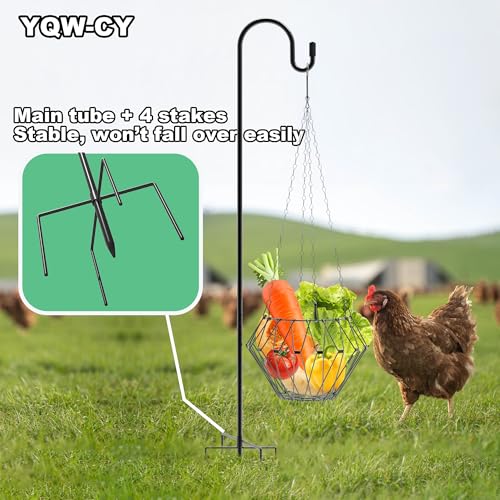 Hanging Chicken Feeder with Shepherd's Hook, Foldable Chicken Vegetable Fruits Feeder, Poultry Feeding Holder Basket with Hanging Chain for Chicken Coop Accessory - style: 1 Pack with Shepherds Hook