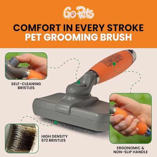 GoPets Self-Cleaning Slicker Brush for Dogs & Cats, Deshedding & Dematting Comb with Retractable Bristles, Undercoat Tool for Long Haired Dogs, Non-Slip Handle, Detangler for Mats & Shedding Fur - style: Slicker Dematting Comb