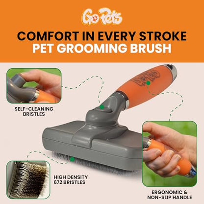GoPets Self-Cleaning Slicker Brush for Dogs & Cats, Deshedding & Dematting Comb with Retractable Bristles, Undercoat Tool for Long Haired Dogs, Non-Slip Handle, Detangler for Mats & Shedding Fur - style: Slicker Dematting Comb