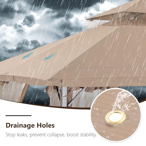 MASTERCANOPY Outdoor Patio Gazebo with Double Roofs, Stable Steel Frame and Mosquito Netting (11x13,Khaki) - color: Khaki, size: 11x13