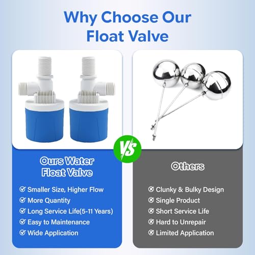 2Pcs 1/2" Aquapulse Top Inlet Water Aqua Pulse Float Valve, Automatic Water Level Control System, Aqua Pulse Mini Water Float Valves for Garden Hoses, Water Tank, Livestock Tough, Swimming Pool - size: 1/2" Top Inlet