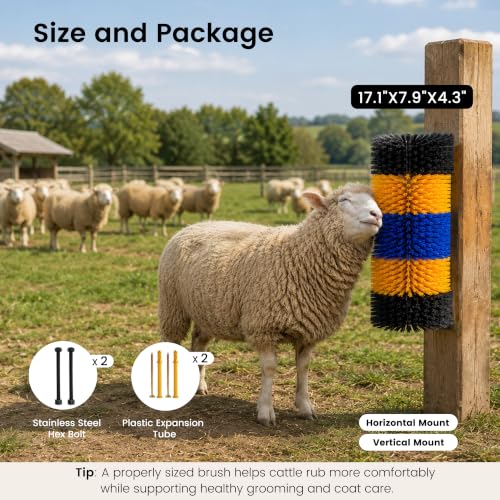 17" x 7.9" Livestock Scratching Brush for Horse, Wall-Mount Grooming and Massage Scratch Brushes for Cow Donkey Goats Horse Sheep, with 8 Screws for Back Itch Relief & Keep Cleaning (1Pcs) - size: 1 Pack