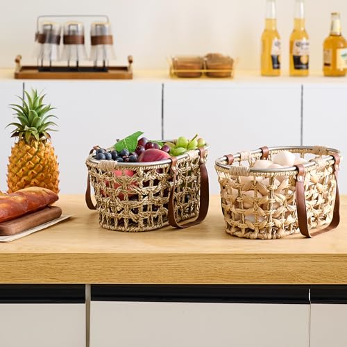 Egg Baskets for Collecting Fresh Eggs Farmhouse Handmade Wicker Hyacinth Egg Collecting Basket with Handle - color: Oval-Water Hyacinth