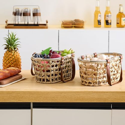 Farmhouse Seagrass Egg Baskets for Collecting Fresh Eggs Handmade Egg Collecting Basket Wicker Oval Storage Basket for Picnic, Harvest, Vegetable - color: Oval-Seagrass