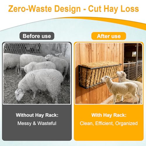 60'' Metal Wall Mount Hay Feeder, 65 Gallon Livestock Feeder for Goats Horses Cattle, Indoor Outdoor Hay Rack Blanket Holder - size: 60 Inch