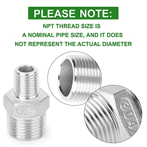 TAISHER 5PCS Cast 304 Stainless Steel Hex Nipple, Reducer Pipe Fitting 1/2-Inch Male Pipe x 1/4-Inch Male Pipe - size: 1/2" NPT x 1/4" NPT