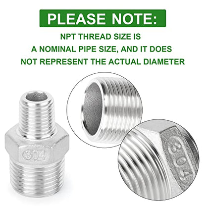 TAISHER 5PCS Cast 304 Stainless Steel Hex Nipple, Reducer Pipe Fitting 1/2-Inch Male Pipe x 1/4-Inch Male Pipe - size: 1/2" NPT x 1/4" NPT