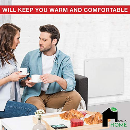 EconoHome Wall Mount Space Heater Panel - 250 Watt Splashproof Convection Heater with Thermostat - Ideal for 100 Sq Ft Room or Bathroom - 120V Electric Heater