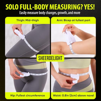SheerDelight Body Measuring Tape, 2 Pack Retractable Measuring Tape for Body Measurements with Locking Mechanism and Push Button, Automatic Body Tape Measure for Fitness & Tailoring - White
